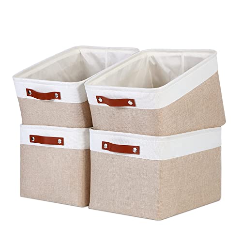 Image of Ecegeva Fabric Storage Bins, Large Storage Baskets with Handles for Toys Towels Books Organization, Foldable Linen Cloth Storage Baskets for Organizing Closet Laundry Nursery(White&Khaki)