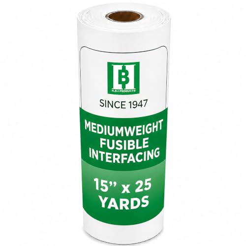 HBI Medium Weight Fusible Interfacing, Non Woven Iron-On, 15 in x 25 yd | white medium non woven iron on interfacing, sewing, quilting, bags, collars and crafts, easy fuse, machine washable