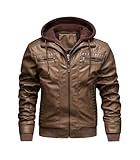 FTIMILD Men's Faux Leather Jacket Motorcycle Jacket Waterproof Windproof PU Vintage Bomber Jacket with Removable Hood