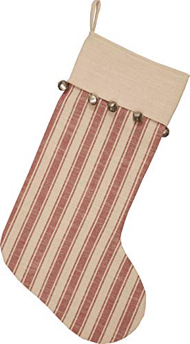 Piper Classics Sleigh Bells Ring Ticking Stripe Stocking, 12" X 20", Farmhouse Christmas Red & Cream W/Bells, Christmas, Country Holiday Décor #TOP1