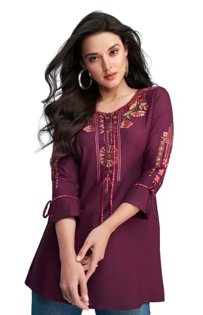 Women's Heavy Rayon 3/4th Sleeve Embroidered Regular Fit Top-picture-50