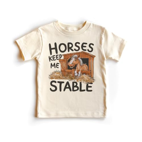 Funny Horse Lover Toddler Shirt - Horses Keep Me Stable Farm Outfit - Cute Equestrian Boys & Girls Shirt - Natural Toddler & Youth Graphic Tee