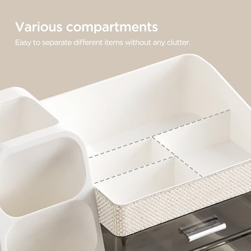 Image of HBlife Makeup Organizer with Brush Holder for Vanity, Large Plastic Bathroom Countertop Organizer Skin Care Storage, Easy to Store Lipsticks, Nail Polishes, Perfumes, Eyeshadow Palettes, Pearl White