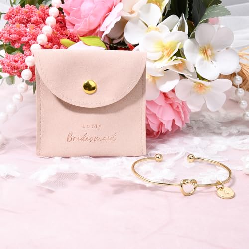 Image of Knot Bracelet Bridesmaid Gifts Initial Bracelet & Microfiber Jewelry Bags Pouch Bridesmaid Proposal Gifts for Wedding Day Bridesmaid Jewelry Bridal Party Gifts (Pink Gold R)