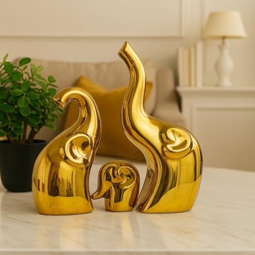 Image of Xtore Elephant Family Home Decor Ceramic Finish Figures - (Set of 3 Piece, Golden)