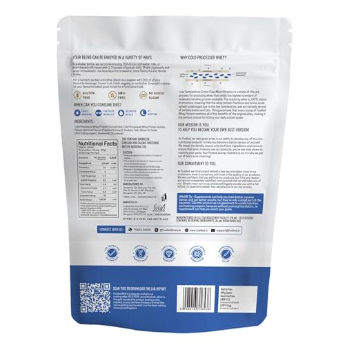 Image of FUELLED Whey Protein Powder Concentrate & Isolate with 24 g Protein, 5 g BCAA (1 kg, 30 Servings) Lab Tested (Cookies N Creme)