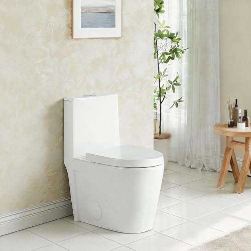 Sanitario One-Piece 1.1/1.6 GPF doble descarga, forma alargada, altura cómoda para piso con asiento de cierre suave desmontable, conforme ADA, blanco brillante miniatura 1