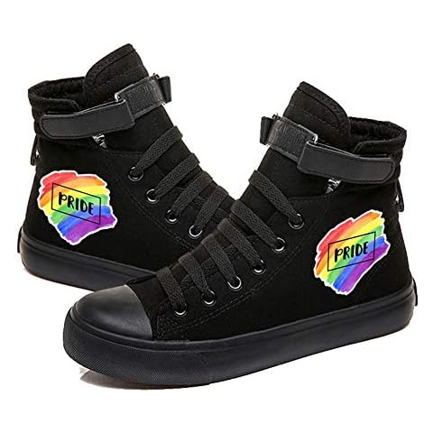 Jinlin Gay Pride Shoes High Top Velcro Sneakers LGBT Rainbow Classic Casual Canvas Shoes for Women Men Cover