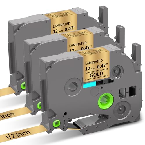 Image of Gold Label Tape Replacement for Brother P-Touch Label Maker Tape TZe-831 | Black on Gold TZ 12mm 0.47 inch Laminated for Ptouch PT-D210 D220 D200 Refills, 12 mm(1 /2 Inch) x 8m(26.2ft), 3 Pack