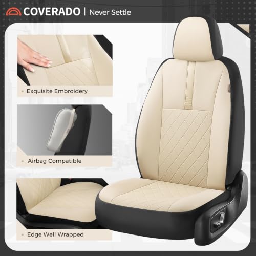Image of Coverado Car Seat Covers Front Pair, Automotive Leather Seat Covers for Car,Universal Fit Front Back Seat Cover, Non-Slip Waterproof Breathable Car Seat Protector