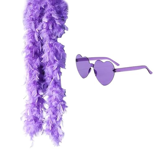PonFxp Feather Boa Feather Boas Multipack 1 Pcs Purple Feather Scarf And 1Pcs Heart Eyes Perfect For Dance Performances Special Events Weddings And Carnival Celebrations (Purple)