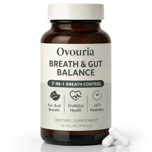 Ovouria Breath and Gut Balance 7-in-1 Advanced Formula with Magnesium Citrate Zinc Gluconate Probiotic Blend Fresh Breath Chronic Halitosis & Gut Health 60 Capsules