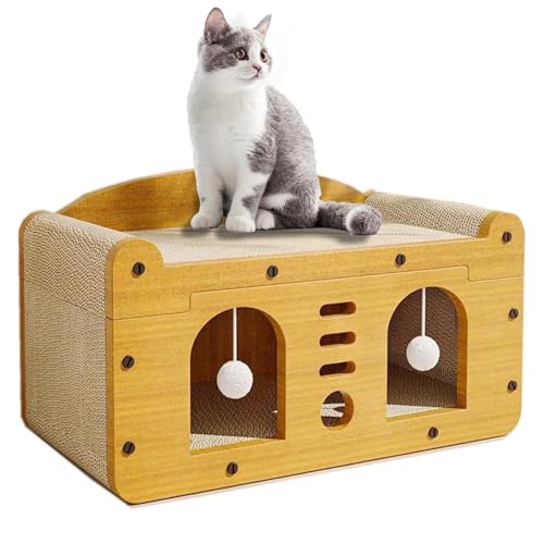 キャット猫爪研ぎ 木製 強化ダンボール ハウス 階段 猫 爪研ぎハウス 猫箱 大型 猫 ダンボールハウス 猫窓 おしゃれ 猫 爪研ぎ 段ボール 組み立て式 大きめ 猫ハウス コンパクト 屋内 猫 爪研ぎベッド 収納簡単 2段 爪研ぎ 猫 ダンボール 省スペ