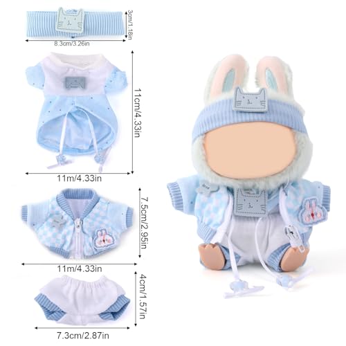 lasuroa Zestaw Ubrań dla Lalek 17 cm, w Tym Opaska na Głowę Płaszcz Sweter Spodenki Akcesoria Dekoracyjne do Pluszowych Zabawek Kawaii, z wyłączeniem lalki (Jasnoniebieski)