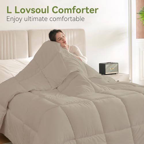 Image of L LOVSOUL Down Alternative Comforter King Size Duvet Insert,All Season Duvet Insert with Corner Tabs,Beige Comforter King 106x90Inches
