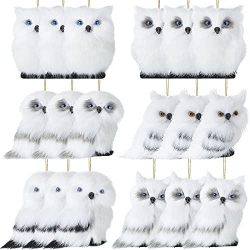 18 Pcs Hanging Owl White Christmas Ornaments Plush Animal Christmas Ornaments Faux Fur Christmas White Owl Furry Owl Hanging Decor For Christmas Tree Home Wall Holiday Party Decoration, 6 Styles #TOP27