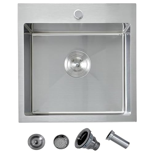 Image of 18 Inch Drop In Bar Sink, 18 x 18 Stainless Steel Single Bowl Top Mount Drop In Bar Wet Prep RV Outdoor Kitchen Sink, 16 Gauge Brushed Nickel