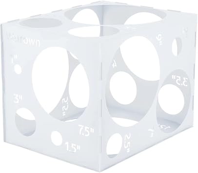 Worown Large Collapsible Balloon Sizer Box, 18 Holes White Plastic Cube for 1-12 Inch Balloons, Balloon Measurement Tool for Party Decorations