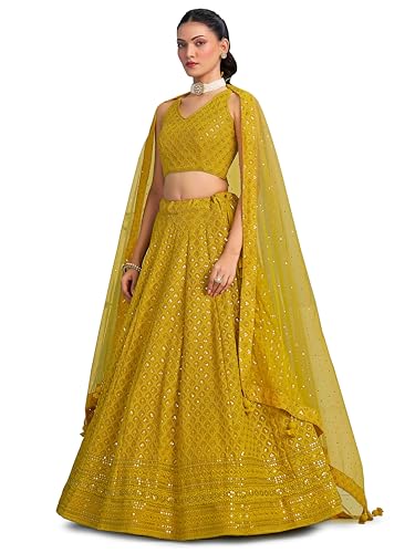 Image of Zeel Clothing Women's Sequins Thread Embroidered Georgette Lehenga Choli With Dupatta (5124-Women-Lehenga-Choli-New; Free size)