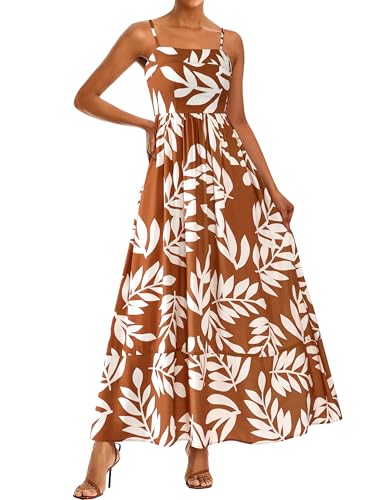 Image of PRETTYGARDEN Women Summer Maxi Dresses 2026 Spaghetti Strap Boho Floral Striped Wedding Guest Beach Vacation Flowy Long Dress