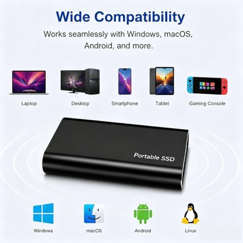 External Hard Drive HDD Portable, USB-C1TB Mini Data Drive for Creators & Students, External Solid State Drive, Compatible with Computers and Mobile Devices - 3