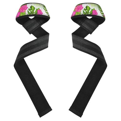 STAYTOP Flowers and Green Palm Leaves Wrist Straps for Weightlifting,Lifting Straps with Neoprene Cushioned Wrist Padded and Anti-Skid Silicone for Strength Training,Bodybuilding,Deadlifting