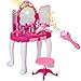 HOMCOM Coiffeuse Enfant Table de Maquillage Fonction de Lumière et de Musique Fuchsia Rose Blanc