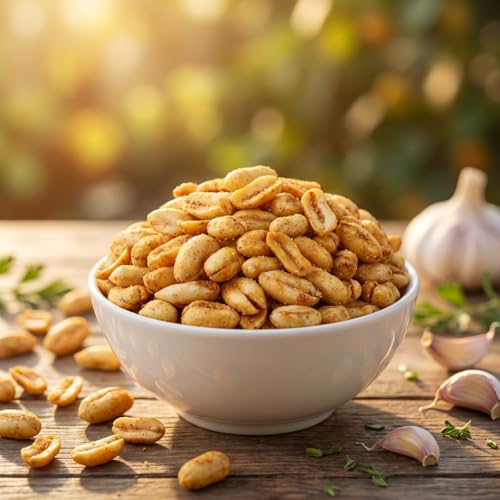 Image of Makino Garlic Roasted Peanuts | Premium Raw Roasted Peanut Snacks | High Protein in Fiber | Gluten Free, Zero Cholesterol | Not Fried Only Roasted Peanuts | Natural Peanuts from Gujrat, No Trans Fat |