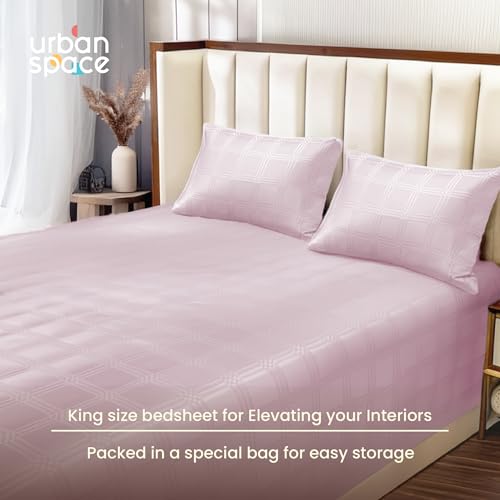 Image of Urban Space 100% Cotton 300TC Jacquard Fitted bedsheets for King Size Bed, Pure Cotton Bedsheet King Bed, Checks Fitted bedsheet King Size with 2 Pillow Covers (72 x 78 Inches, Pink Checks)