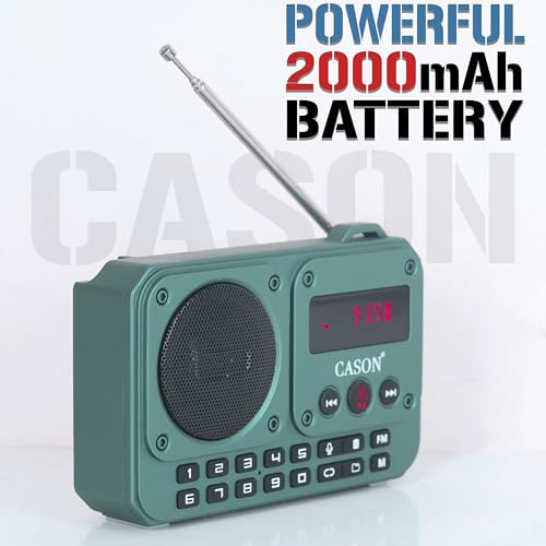 Image of Cason FR11- Portable Fm Radio Pocket Radio with USB and Bluetooth Mini Radio Speaker - LCD Display,Number Pad,Type C Charging,Headphone Jack,SD Card,USB Input(Green)