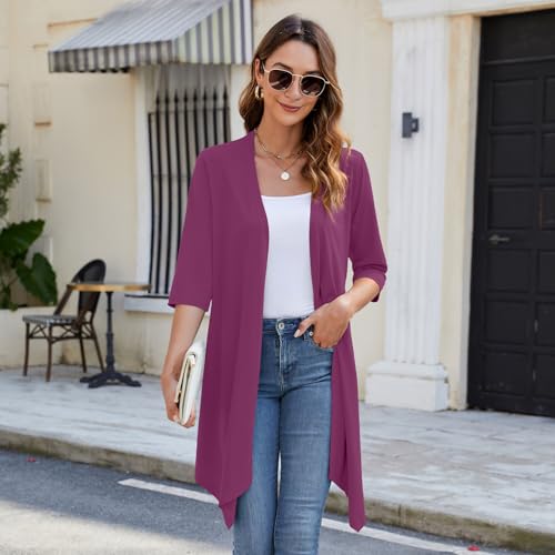 Women's Open Front Casual 3/4 Sleeve Lightweight Cardigan Casual Loose Summer Fall Cardigans2