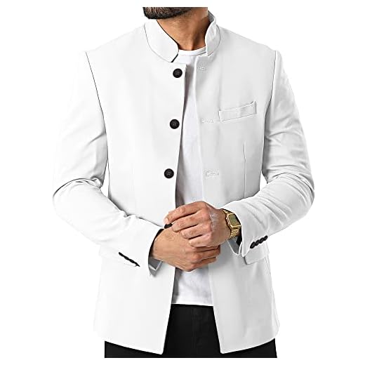 Mens Casual Suit Blazer Jackets Stand Mandarin Collar Lightweight Lined Sport Coats Business Coats White