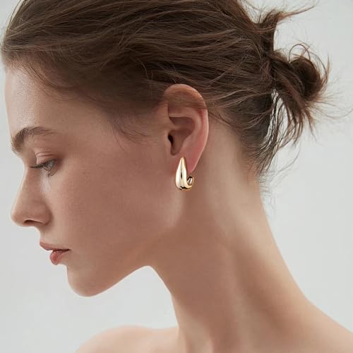 Gacimy Chunky Gold Earrings for Women, Teardrop Earrings with 925 Sterling Silver Post, 14K Gold Statement Drop for Women4