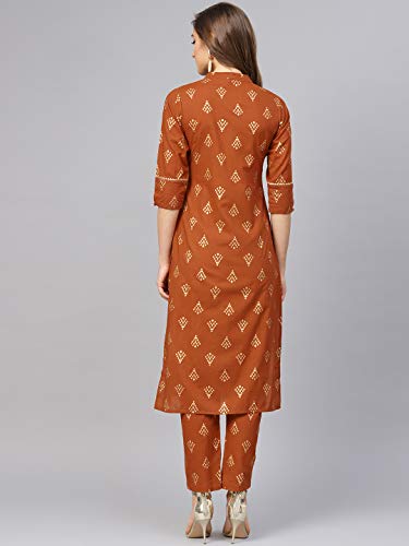 Image of Idalia Mustard Brown Straight Cotton Indian Kurta Set for Women