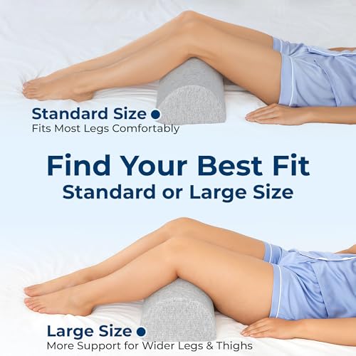 Image of 5 STARS UNITED Knee Pillow for Back Sleeping - Large Half Moon Bolster Pillow for Legs, Under Knee Pillow for Sleeping on Back, Memory Foam Leg Pillow for Back Pain, Natural Gray