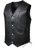 FANARCHER Herren-Motorradweste aus Kunstleder mit Reißverschlusstaschen, V-Ausschnitt, PU-Reitclub-Jacken, Schwarz, S