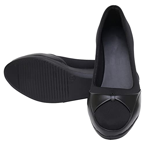 Image of XE Looks Women's Black Slip-On Wedge Bellies - Lightweight, Stylish Shoes with Soft Fabric Upper and Comfortable Cushioning Bellies for Girls & Women