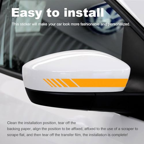 Image of Augeny 4 PCS Car Rear View Mirror Stickers, Waterproof Vinyl Auto Side Rearview Mirror Stripes, Universal Reflective Anti-Collision Striped Warning Decal for Most Vehicles (Yellow)