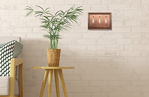 Image of Sunken Pearls Heavy Duty Decorative Wall Plate Switch Plate Outlet Cover (Triple Toggle, Antique Copper)