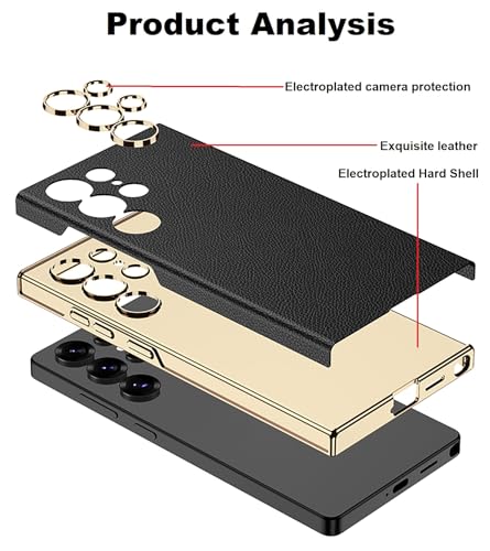 Image of Midkart Leather Case Compatible with Samsung Galaxy S24 Ultra Release 2024 Electroplated Hard PC Lightweight with Independent Camera Protection Cover, Beige