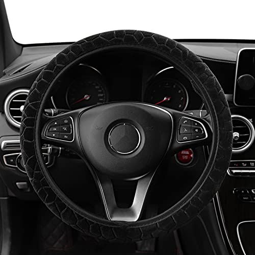 Zasjon Funda Volante Coche Universal 38 cm Cubierta de Volante Antideslizante Transpirable Suave Cubierta para Volante sin Anillo Interior, Coches Interior Decoracion Funda Volante Coche, Negro Cover