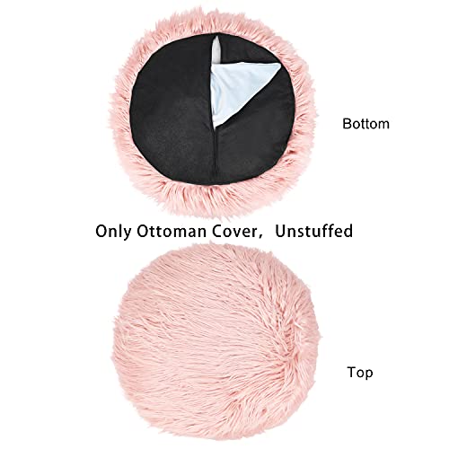 Adeco Unstuffed Ottoman Pouf Covers,19X15 Inch Faux Fur Foot Stool,Round Floor Storage Cushion Covers For Living Room, Bedrooms, Home Decor (Pink) #TOP3