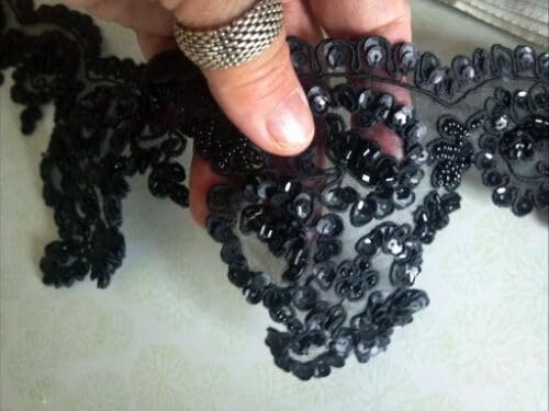 Jet Black Scallop Hand Beaded Soutache Sequins 4