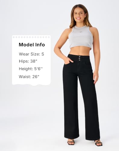 Image of roswear Women's Wide Leg Jeans Casual High Waisted Stretch Baggy Loose Denim Pants