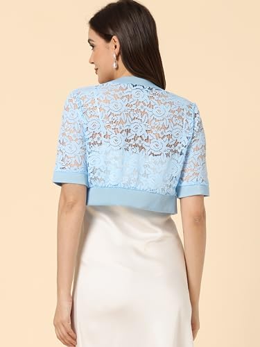 Image of Allegra K Lace Shrug for Women's Cropped Sheer Floral Lace Shrug for Evening Dresses
