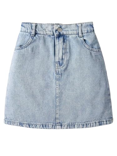 GORGLITTER Girls Denim Skirt Y2k Elastic High Waist Summer Casual A Line Mini Jean Skirts with Pockets Light Wash 12 Years