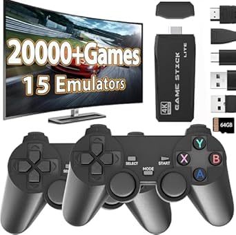 Latest**Video Game Wireless Console Game Stick Plug and Play TV Video Game with 9 Built-in Emulators,4K Picture Quality, Dual 2.4GHz Wireless Controllers (24,500 Video Game), Black