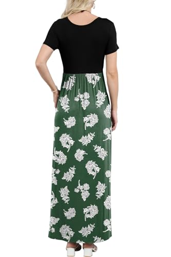 Image of EUOVMY Women's Short Sleeve Loose Plain Maxi Dresses Casual Vacation Long Dresses with Pockets