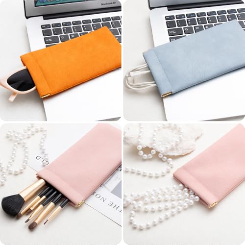 Image of 3 pack leather eyewear case PU soft sunglasses bag squeeze top portable lightweight eyewear case for men and women