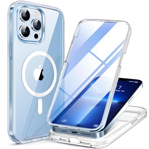 Miracase Magnetic Case for iPhone 13 Pro Max Case 6.7-Inch, [Built-in 9H Tempered Glass Screen Protector] Full Body Rubber Bumper Case Cover Compatible with MagSafe (Clear)